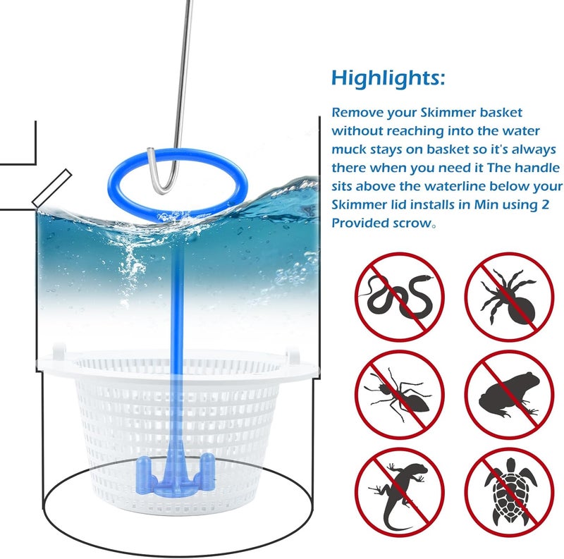 Jeyeou Skimmer Basket Handle, Universal Swimming Pool Skimmer Basket Handle Hook Pool Filter Basket Handle Fit All Inground Pool for Debris Removal Keep Hands Safe and Clean - Image 3